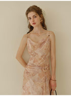 Women's Chiffon Slip Midi Dress | Cowl Neck Floral Print French Style Summer Dress