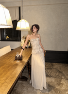 Beige Strapless Lace-Bodice Chiffon Evening Dress — Beige — view 3