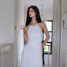 Halter-Neck Open-Back Ruched Mesh Evening Dress — White — view 1