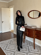 Black Faux-Leather Spaghetti-Strap Bodycon Maxi Dress — Black — view 2