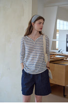 French Striped Henley Neck Lyocell T-Shirt