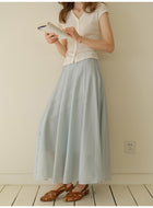 Women's Lyocell V-Neck Blouse & Maxi Skirt Set | French Style Two-Piece Outfit
