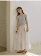 Women's 100% Cotton Embroidered Two-Piece Set | White Puff Sleeve Blouse & Tiered Skirt