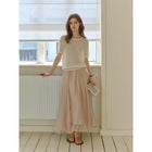 French Style Flowy Chiffon Maxi Skirt Women A-Line Ruffle Hem Long Skirt