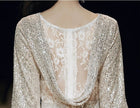 Champagne Cap-Sleeve Sequin Mermaid Maxi Dress - garment detail