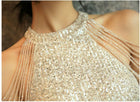 Halter Sequin Fringe Mermaid Maxi Dress - garment detail