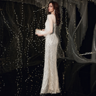 Sequin Fringe Evening Dress with Sheer Sleeves — Gold — view 2