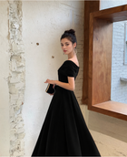 Black Off-Shoulder Velvet Evening Gown - Black