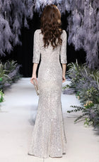 Silver V-Neck Sequin High-Low Mermaid Dress - garment detail