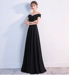 Fold-Over Off-Shoulder A-Line Maxi Dress - Black