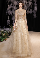 Champagne Lace-Bodice A-Line Maxi Dress - Champagne Gold