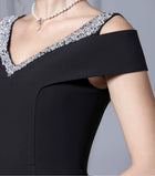 Embellished Off-Shoulder Fishtail Midi Dress - garment detail