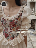 Floral Corset Long-Sleeve Maxi Dress - garment detail