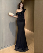 Navy One-Shoulder Ruffle Maxi Dress - Navy