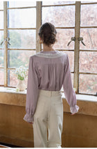 French Lace Collar Lyocell Long Sleeve Blouse