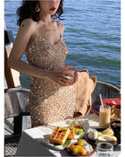 V-Neck Sequin Midi Dress - garment detail