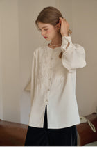 French Embroidered Crew Neck Blouse