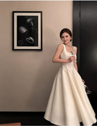 Square-Neck Satin A-Line Midi Dress - Ivory