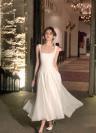 Square-Neck Tulle A-Line Dress - White / Midi