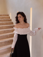 Black and White Off-Shoulder Evening Dress - Black and White / Long Sleeves