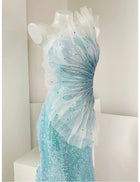 Blue Sequin Fringe Mermaid Maxi Dress - garment detail