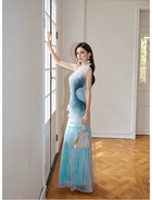 Blue Sequin Fringe Mermaid Maxi Dress - Lake Blue