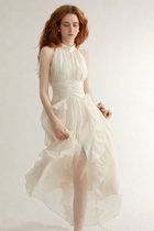 Ivory Halter Tiered-Ruffle Midi Dress - Ivory