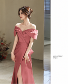 Dusty Rose Off-Shoulder Slit Mermaid Maxi Dress - Dusty Rose