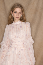 Pink Floral Long-Sleeve Belted Midi Dress - Pink Floral