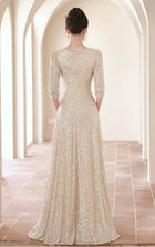 Champagne Gold V-Neck Sequin Evening Gown - garment detail