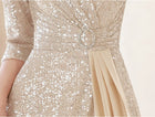 Champagne Gold V-Neck Sequin Evening Gown - garment detail