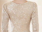 Champagne Gold V-Neck Sequin Evening Gown - garment detail