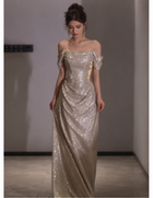 Silver Off-Shoulder Sequin Maxi Dress - Silver