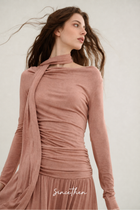 Dusty Pink One-Shoulder Ruched Knit Maxi Dress - Dusty Pink