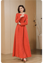 Orange Square-Neck Long-Sleeve A-Line Maxi Dress - Orange Red