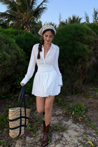 Long-Sleeve Collared A-Line Shirt Mini Dress, white, additional view