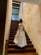 White Tulle A-Line Spaghetti-Strap Maxi Dress - garment detail
