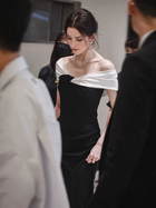 Black Contrast-Neck Off-Shoulder Evening Gown - Black and White