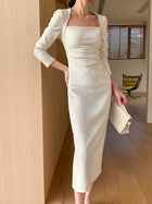 Square-Neck Long-Sleeve Midi Dress - garment detail
