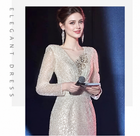 Silver V-Neck Long-Sleeve Sequin Maxi Dress - Silver