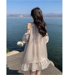 Champagne Halter Balloon-Sleeve Tiered Mini Dress - garment detail