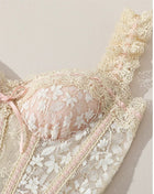 Blush Floral Lace Corset Midi Dress - garment detail