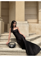 Satin Corset A-Line Maxi Dress - Black