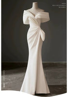 Ivory Off-Shoulder Bow Mermaid Evening Gown - garment detail