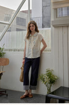Embroidered Cotton Two-Piece Set Peter Pan Collar Blouse & Midi Skirt