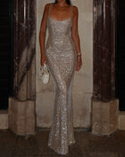 Rhinestone-Strap Fitted Maxi Dress - garment detail