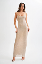 Rhinestone-Strap Fitted Maxi Dress - Nude
