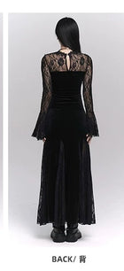 Gothic V-Neck Lace Long-Sleeve Maxi Dress - garment detail
