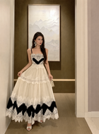 Black and Cream Lace-Trim Tiered Maxi Dress, black and cream, additional view