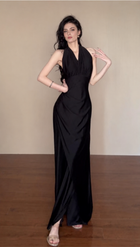 Convertible Ruched Evening Maxi Dress - Black